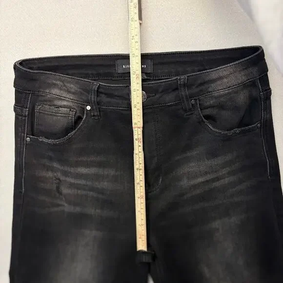 Risen Jeans Vintage Black Wash High Rise Wide Leg Distressed Stretch Denim 13/31 - Picture 8 of 10